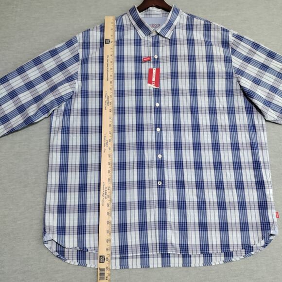 IZOD Light Weight Poplin Mens Shirt Size 2XL Blue Plaid Cotton Casual Preppy NWT - Picture 11 of 16